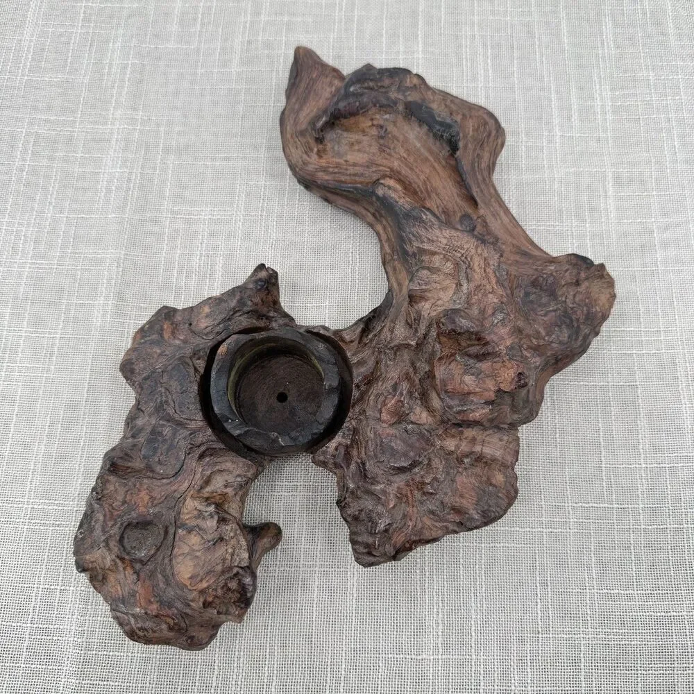 Natural Burl Wood Art Sculpture Candle Holder Decor